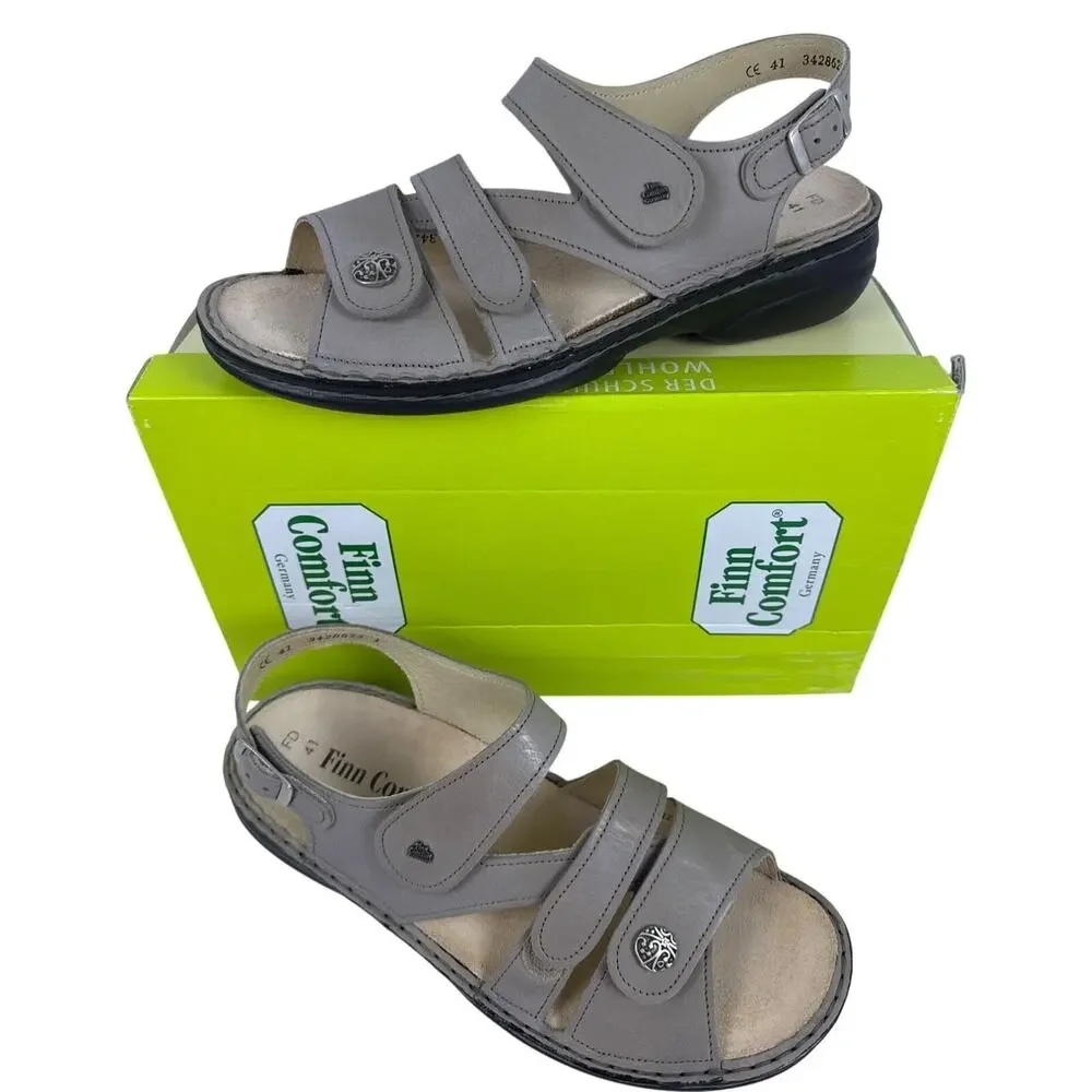 Finn Comfort Gomera Sandals Womens 10 Taupe Leather Adjustable Cushioned Support